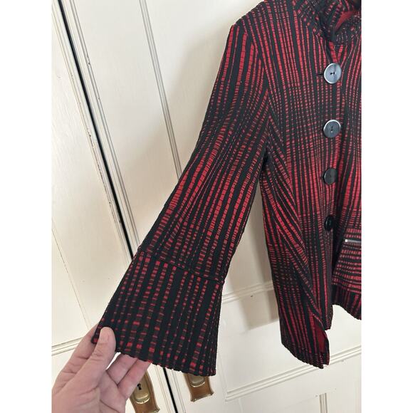 Ali Miles Striped Button Closure Blouse Womens Size Small Red Black Boho Career - Picture 4 of 11